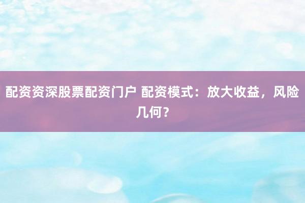 配資資深股票配資門戶 配資模式：放大收益，風險幾何？