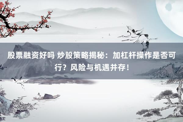 股票融資好嗎 炒股策略揭秘：加杠桿操作是否可行？風(fēng)險(xiǎn)與機(jī)遇并存！