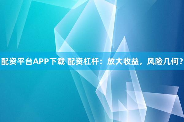 配資平臺(tái)APP下載 配資杠桿：放大收益，風(fēng)險(xiǎn)幾何？