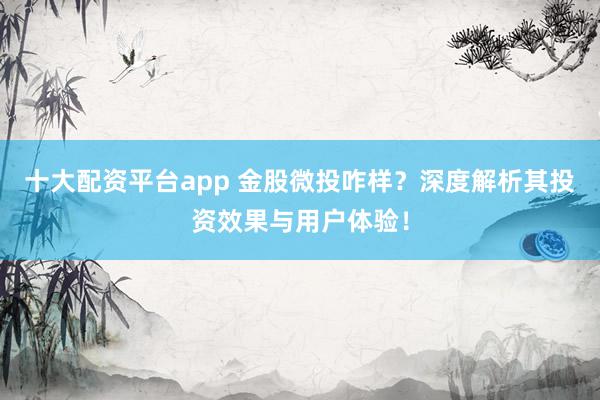十大配資平臺(tái)app 金股微投咋樣？深度解析其投資效果與用戶體驗(yàn)！