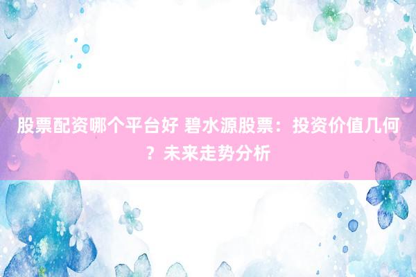 股票配資哪個平臺好 碧水源股票：投資價值幾何？未來走勢分析
