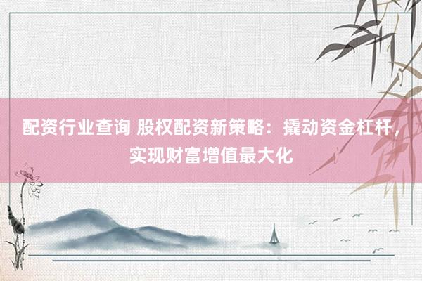 配資行業(yè)查詢 股權(quán)配資新策略：撬動資金杠桿，實(shí)現(xiàn)財(cái)富增值最大化
