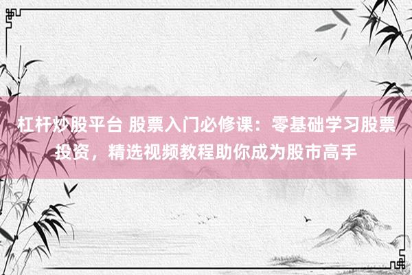 杠桿炒股平臺(tái) 股票入門必修課：零基礎(chǔ)學(xué)習(xí)股票投資，精選視頻教程助你成為股市高手